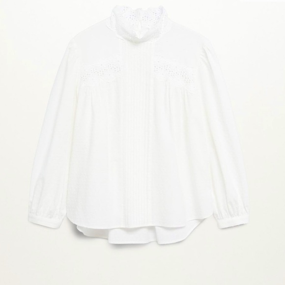 New with tags Mango poplin boho shirt peasant blouse openwork MNG sz xs HP❤️‍🔥 - Picture 2 of 9